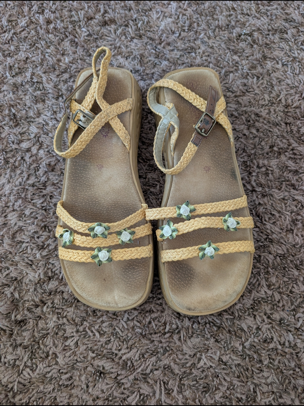 Braided Yellow Flower Sandals Size 9